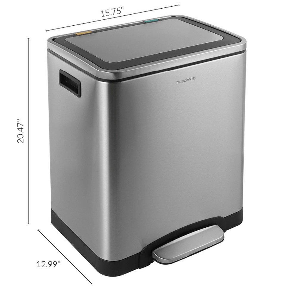 happimess Elmo Rectangular 8-Gallon Double Bucket Trash Can with Soft-Close Lid, Platinum Silver, HPM1004A - Image 2