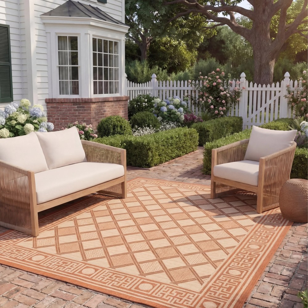 Safavieh Courtyard Shawn Geometric Indoor/Outdoor Area Rug, Cream/Terracotta, 6'7" x 9'6" - Image 6