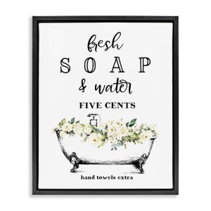 Stupell Industries Fresh Soap And Water Bath Tub Bathroom Design Jet Black Framed Floating Canvas Wall Art, 1620, by Lettered and Lined