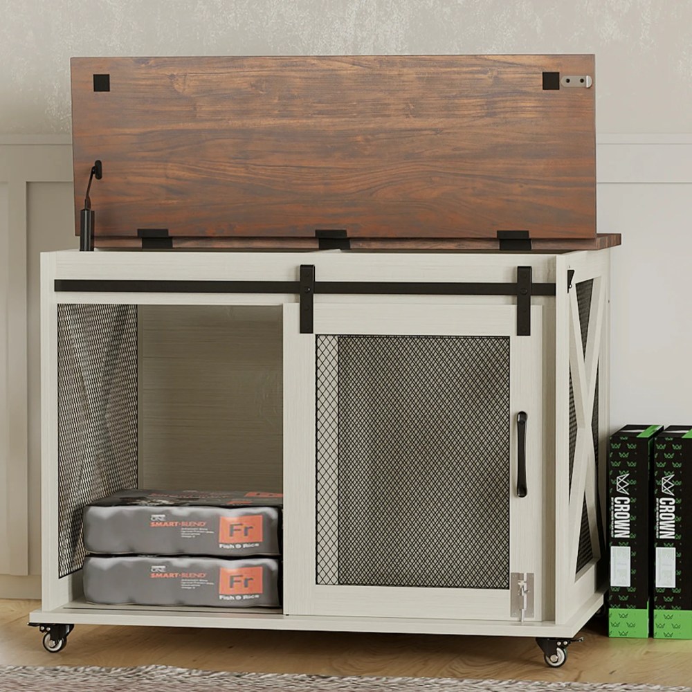 37" Stress-Free Dog Crate with Dual Access Sliding Barn Door & Flip Top Design Creates a Cozy Den for Your Pet - Image 38