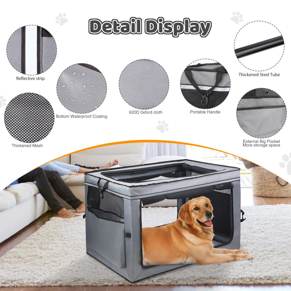 Meghna Collapsible Dog Crate 36 inch Portable Travel Crate 4 Door Foldable Pet Kennel with Durable Mesh Windows Gray - Image 6