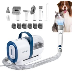 Oneisall 7 In 1 Dog Grooming Kit,  Low Noise Pet Grooming Vacuum with 1.5 L Dust Cup,  Dog Vacuum for Shedding Grooming,  with 7 Professional Grooming Tools for Dogs Cats Pet Hair & Home Car Cleaning