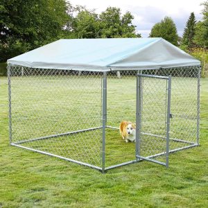 MEETWARM Large Outdoor Dog Kennel Heavy Duty Dog Cage Playpen Galvanized Steel Pet Fence with Fully Enclosed Waterproof UV-Resistant Cover Roof,  Stainless Steel Zip Ties and Secure Lock