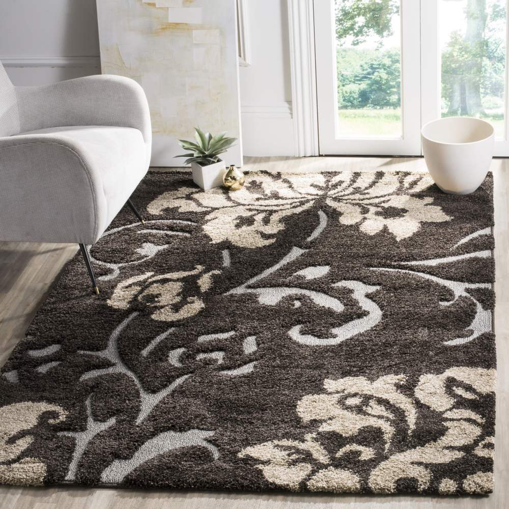 SAFAVIEH Florida Merrick Floral Shag Area Rug, Dark Brown/Smoke, 3'3" x 5'3" - Image 3