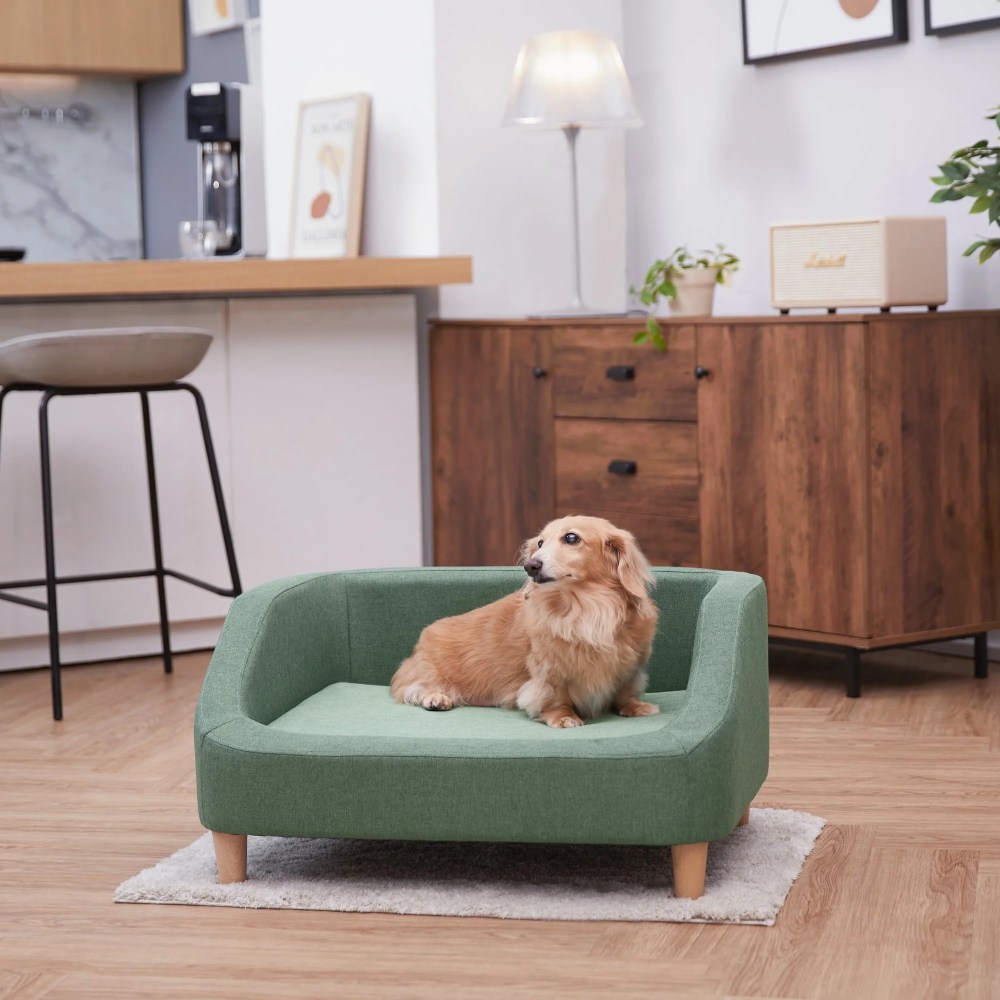 Teamson Pets Bennett Linen Sofa Dog Bed for Pets up to 66 lbs, Sea Green - Image 7