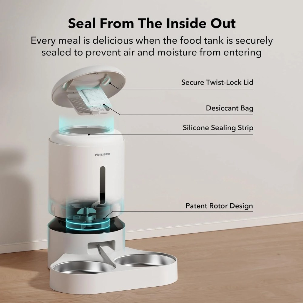 Petlibro Automatic Cat Feeder for 2 Cat, with APP Remote Feeding, 5L Timed Cat Food Dispenser, Adjustable Portions 1-10 Meals/Day, Fresh Food Storage, 10s Call, Stainless Steel Bowls - Image 6