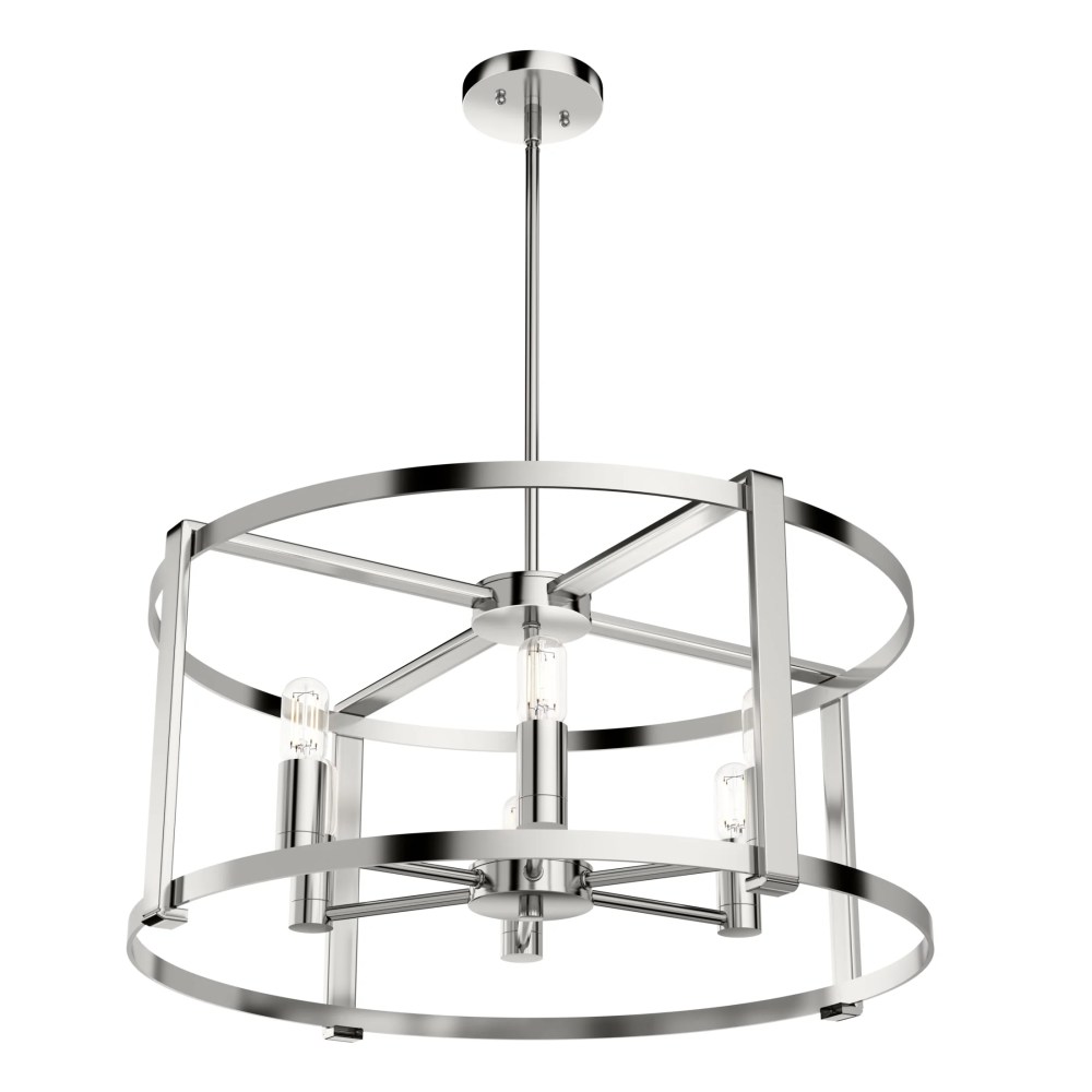 Hunter - Astwood 6-light Polished Nickel, Large Chandelier, Dimmable, Caged Style, Drum Shaped, for Bedrooms, Dining, Living Rooms - 19000 - Image 5