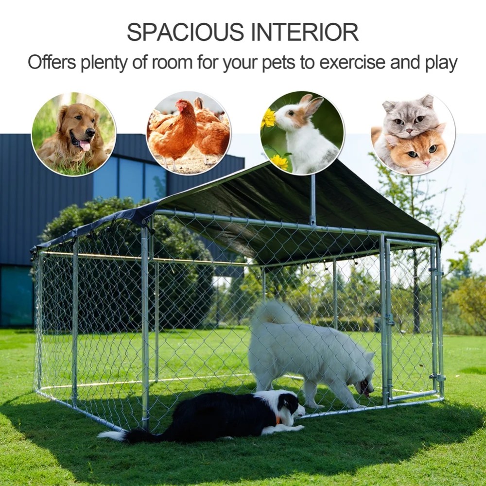 Petony Outdoor Dog Kennel Dog Cage Dog Playpen Dog Fence Heavy Duty Pet Kennel with Large Galvanized Chain Link with UV & Water Resistant Black Proof Cover(6.56 'x 6.56') - Image 4