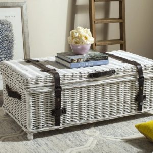 SAFAVIEH Navarro Rattan Coffee Table Trunk White