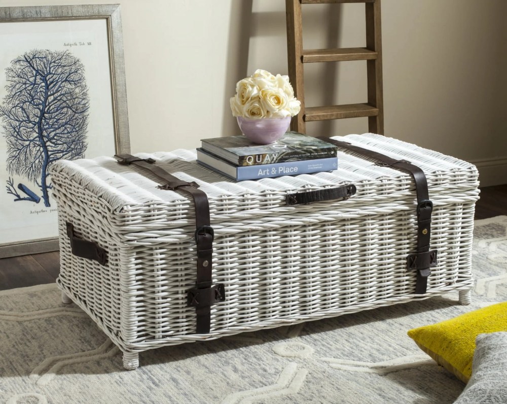 SAFAVIEH Navarro Rattan Coffee Table Trunk White