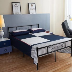 Yoneston Queen Size Metal Bed Bedroom Mattress Platform Foundation with Headboard