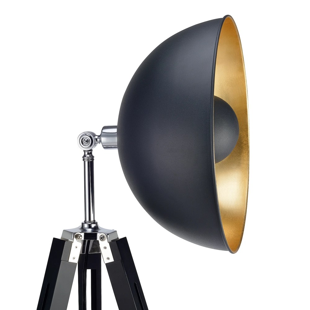 Teamson Home Tripod Floor Lamp Industrial Metal Dish Shade Black Fascino VN-L00019A - Image 2