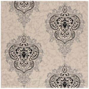 Safavieh Courtyard Penelope Damask Indoor/Outdoor Area Rug, Creme/Black, 6'7" x 6'7" Square