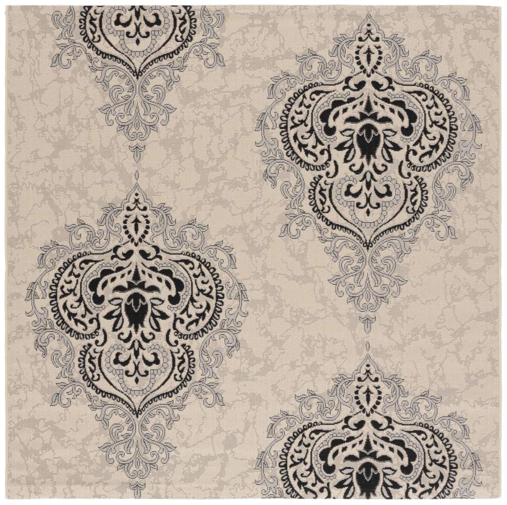 Safavieh Courtyard Penelope Damask Indoor/Outdoor Area Rug, Creme/Black, 6'7" x 6'7" Square