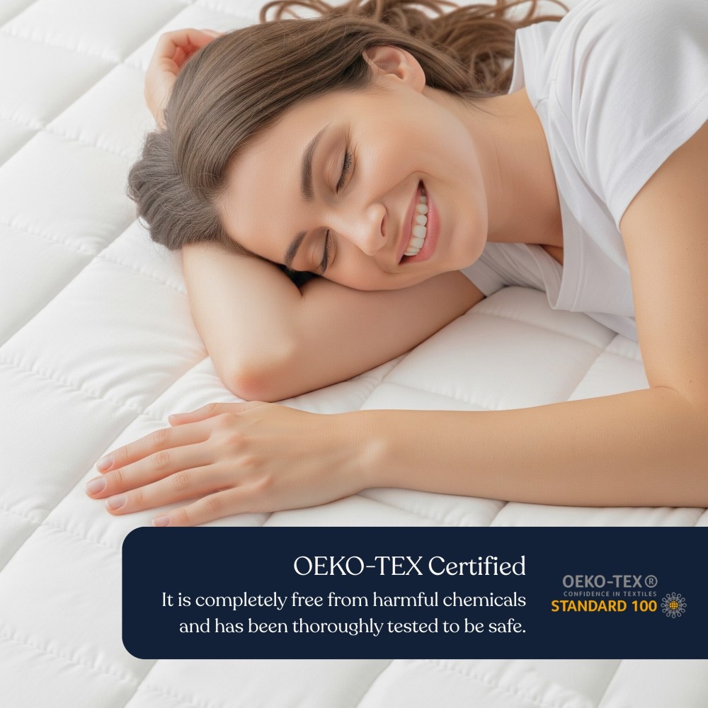 Delara King Organic Cotton Mattress Pad and Protector, Hypoallergenic Down Alternative, Waterproof TPU, Cooling, Noiseless, Mattress Topper & Cover - Image 4