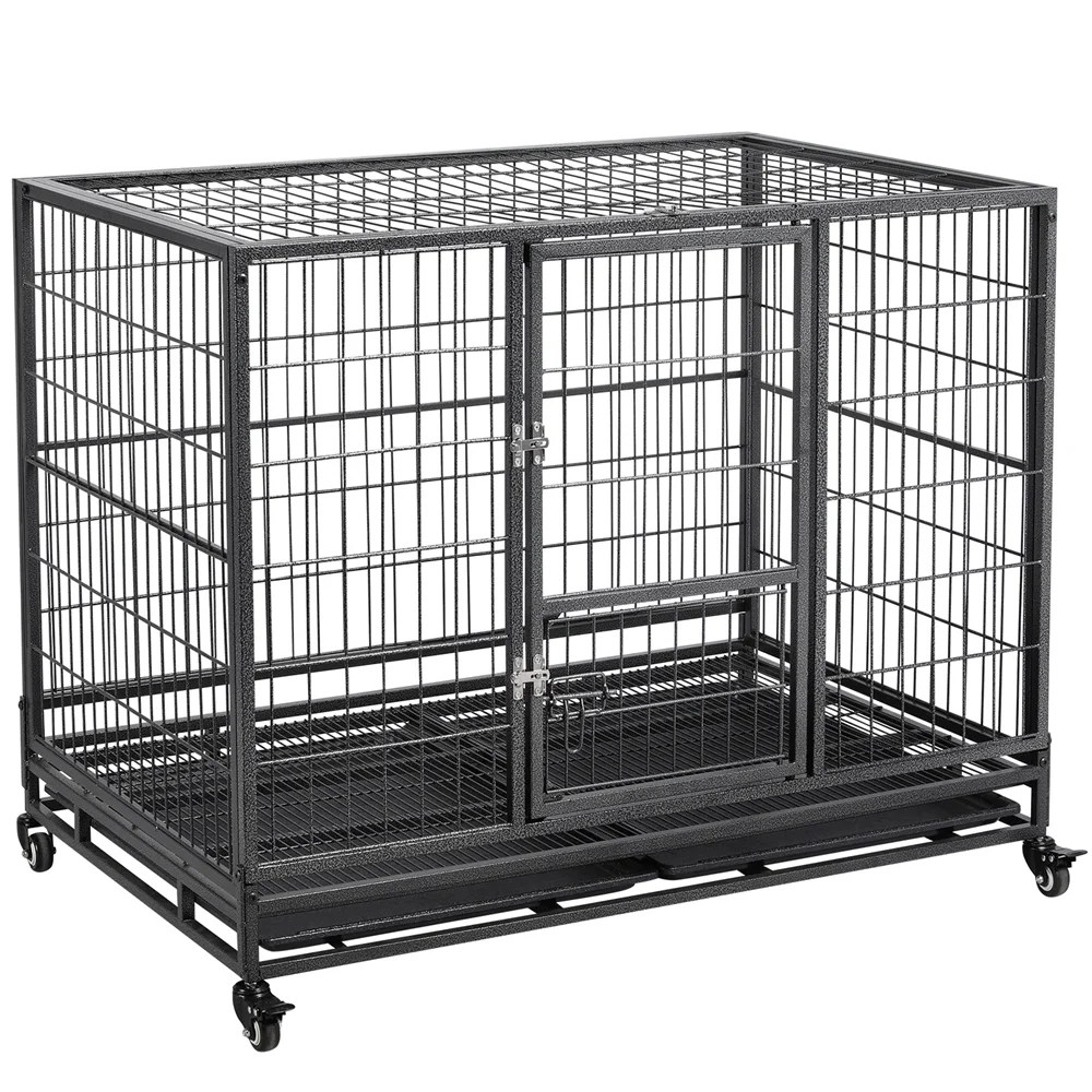 Easyfashion 43 inch Heavy Duty Metal Rolling Dog Cage Kennel, Black - Image 2