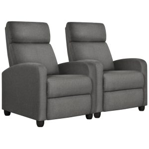 Alden Design Modern Adjustable Fabric Recliner with Footrest,Set of 2,Gray
