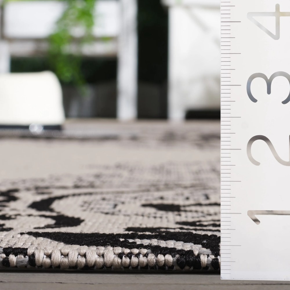 Safavieh Courtyard Penelope Damask Indoor/Outdoor Area Rug, Creme/Black, 6'7" x 6'7" Square - Image 10