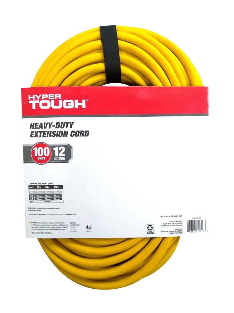 Hyper Tough 12AWGX3C 100ft Indoor and Outdoor Heavy Duty Yellow Vinyl Extension Cord - Image 2