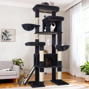 Globlazer 78" Multi-Level Large Cat Tree and Tower Condo for Indoor Cats with Sisal Scratching Posts, Condos, Hammock & Hammock, Dark Gray