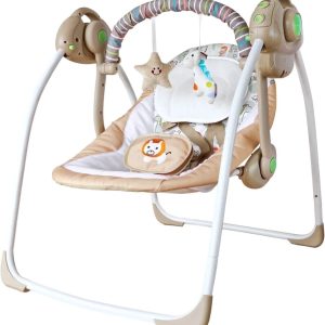 Vikua Electric Baby Swing for Infants 0-9 Months,Portable Foldable Infant Swing with 6 Speeds & Soothing Music,Baby Swing for Newborns,Khaki