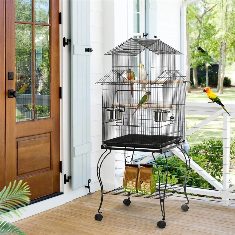 Renwick 55" Metal Rolling Bird Cage With Stand, Black - Image 12