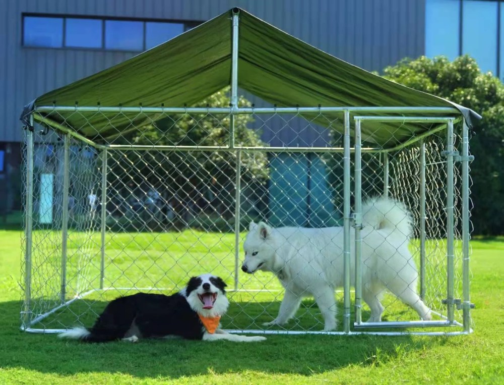 Petony Outdoor Dog Kennel Dog Cage Dog Playpen Dog Fence Heavy Duty Pet Kennel with Large Galvanized Chain Link with UV & Water Resistant Black Proof Cover(6.56 'x 6.56') - Image 9