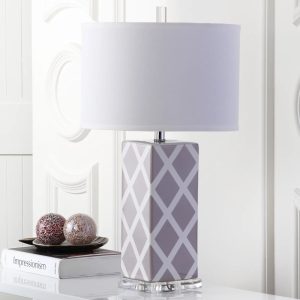 SAFAVIEH Garden Lattice 27 in. H Geometric Table Lamp, Grey, Set of 2