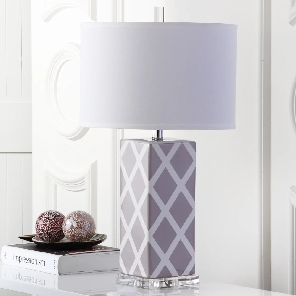 SAFAVIEH Garden Lattice 27 in. H Geometric Table Lamp, Grey, Set of 2