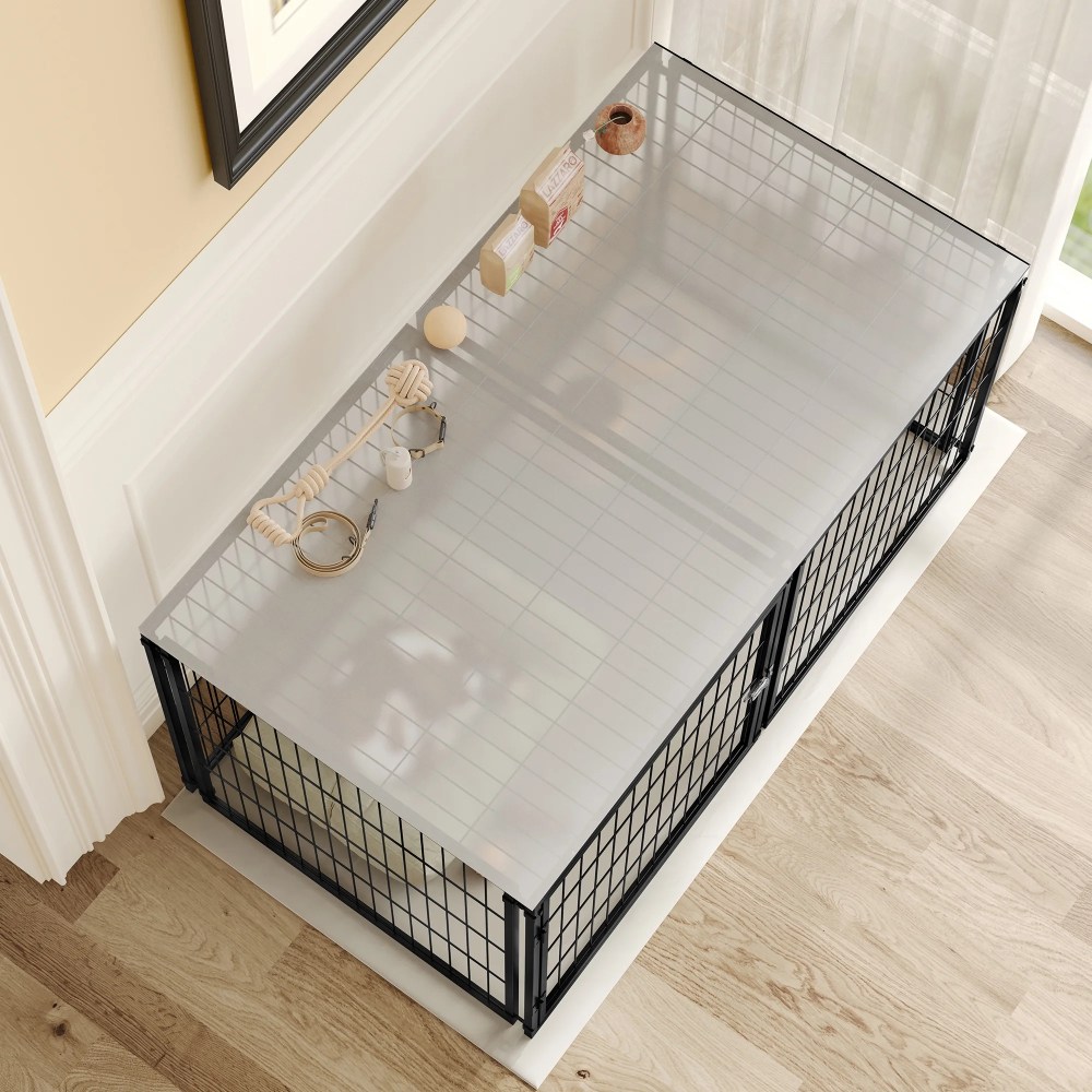 Large Dog Cage 48" Dog Kennel for Medium Dogs Puppy Dog Playpen with Top, Pet Cage, Indoor, Black.48"L x 26.3"W x 23.8"H. - Image 5