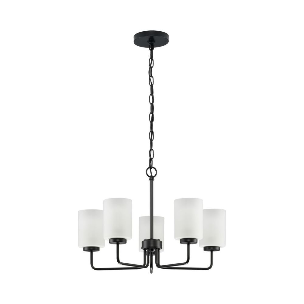 Merry Collection Five-Light Matte Black and Etched Glass Transitional Style Chandelier Light - Image 10