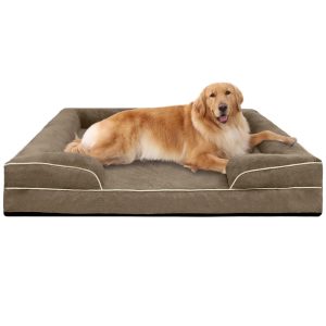PayUSD Orthopedic Dog Bed for Extra Large Dogs Waterproof Memory Foam Dog Sofa Beds with Sides Non-Slip Bottom and Egg-Crate Foam Dog Bed with Removable Washable Cover, Brown (44" L x 32" W x 6.5" Th)