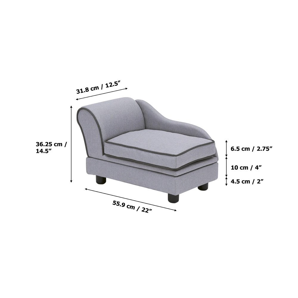 Teamson Pets Ivan Chaise Lounge Dog Bed with Storage for Pets up to 33 lbs, Gray - Image 5
