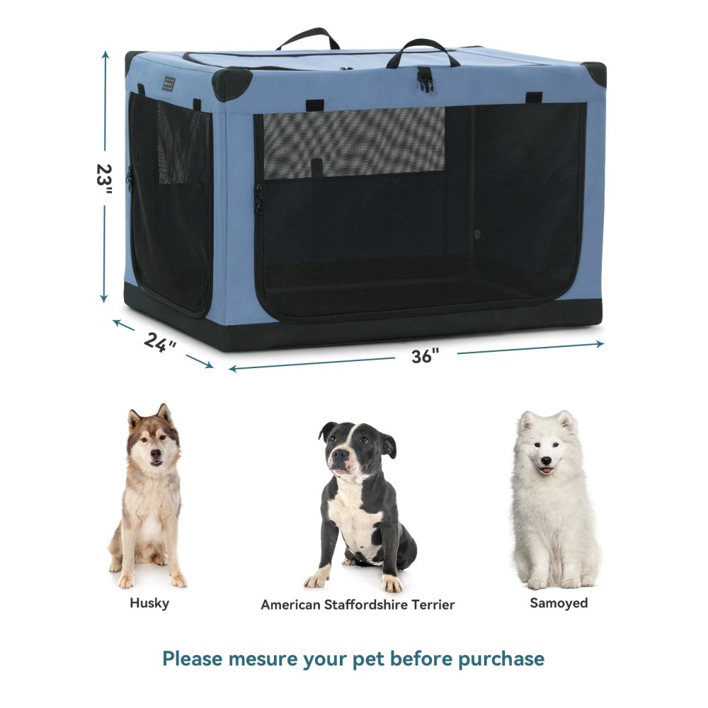 Petsfit 36 Inch Portable Large Dog Kennel, Adjustable Fabric Cover by Spiral Iron Pipe, Soft Collapsible Dog Crate Blue - Image 6