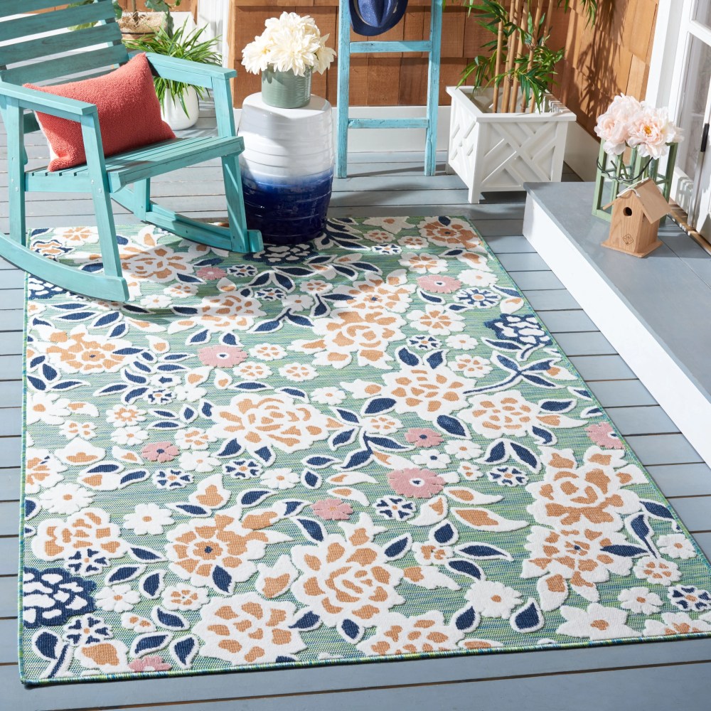 SAFAVIEH Cabana Tobias Floral Indoor/Outdoor Area Rug, Green/Navy, 5'1" x 7'6" - Image 15