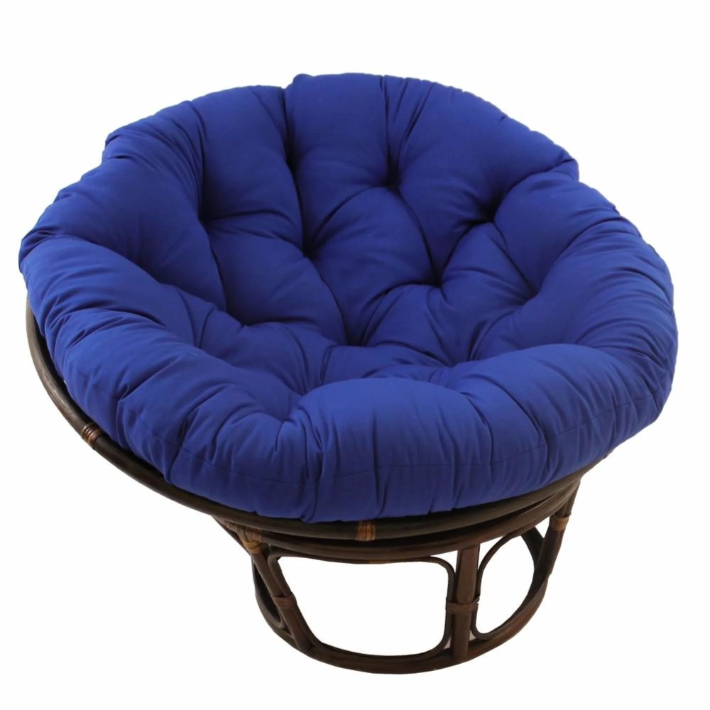 42-Inch Rattan Papasan Chair with Solid Twill Cushion -Royal Blue