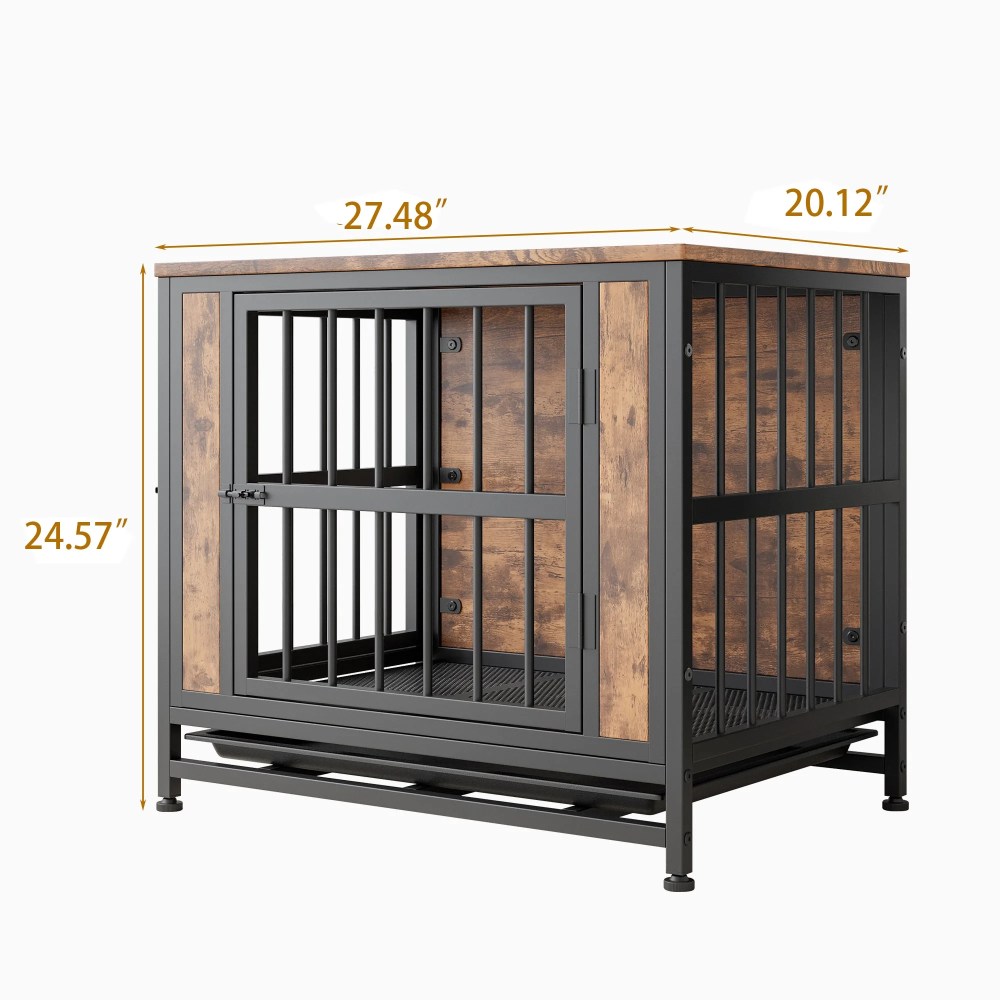 Pefilos 27.4" Furniture Style Dog Crates for Indoor, Pet Kennels with Removable Trays and 2 Sliding Doors, Heavy-Duty Dog Cage, Brown - Image 6