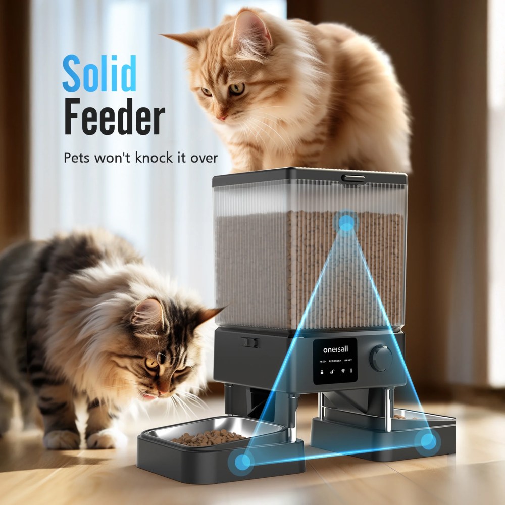 Oneisall 5L/20 Cups Automatic Cat Feeder with 5G WiFi & APP Control, PFD-002 PRO Double Bowl Cat Food Dispenser with 1 Desiccant Bag, Timed Automatic Pet Feeder for 2 Cats/2 Small Dogs - Black - Image 7
