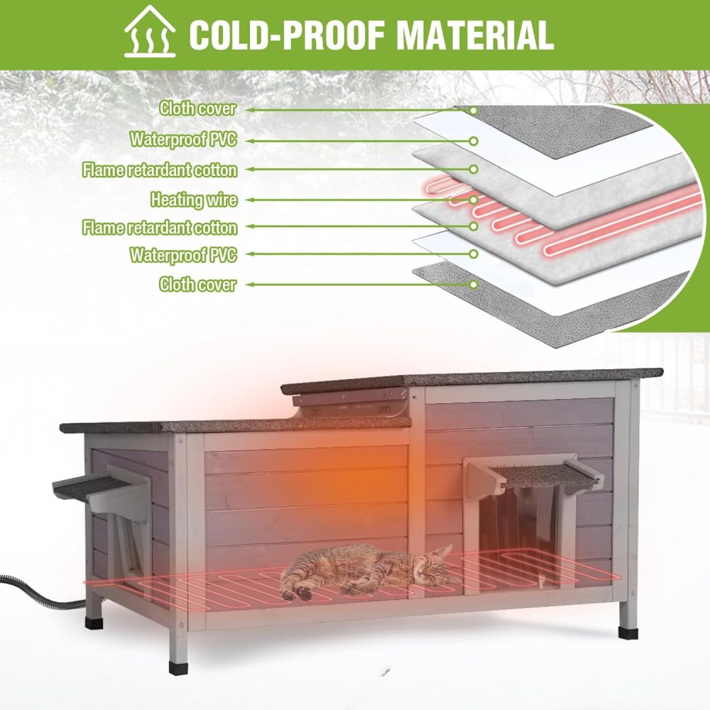 Aivituvin Heated Cat House Outdoor Cat House Insulated Large Weatherproof Feral Cat Shelter with Heated Pad, Insulated All-Round Thermal Liner, Chewproof Cable for 1-4 Cats - Image 3