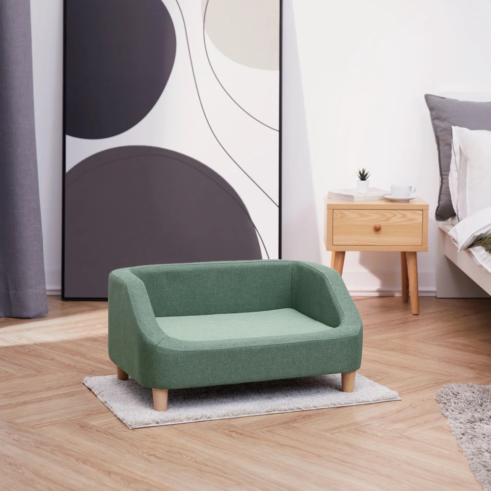 Teamson Pets Bennett Linen Sofa Dog Bed for Pets up to 66 lbs, Sea Green - Image 5