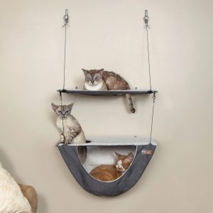 K&H Pet Products Wall Mount Cat Shelf & Cat Hammock, Double Shelf Gray/Natural, 23" x 12"