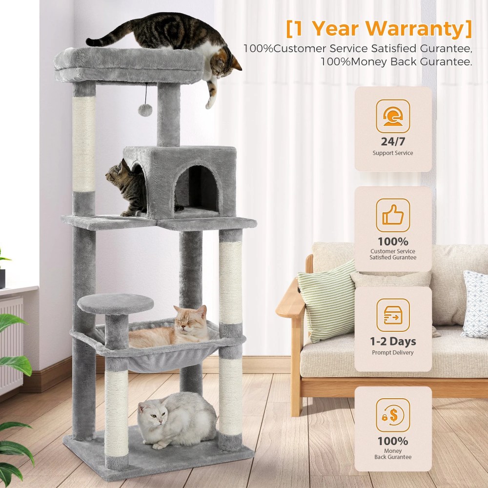 Pawz Road Cat Tree for Large Cats 56"Tall Cat Tower Condo with Scratching Post for Indoor Cats, Gray - Image 5