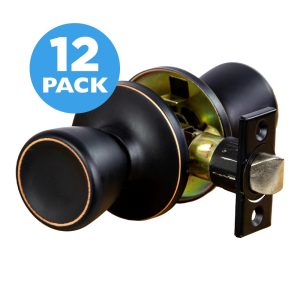 Oil Rubbed Bronze Passage Door Knob for Hall and Closet,  Interior,  12-Pack