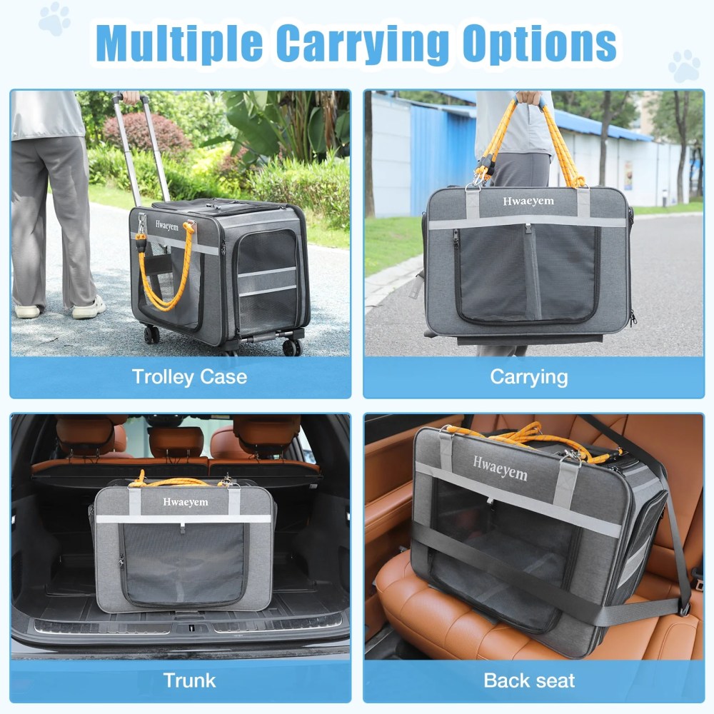 Extra Large Pet Cat Carrier with Wheels, Pet Carrier for 2 Cats or Medium Dog, 24" X 15" X 17" Portable Dog Cat Crate for Large Cat, Support up to 40 Lbs, Grey - Image 9
