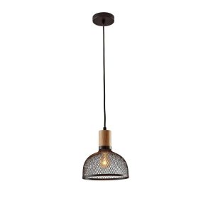 Adesso Dale Small Pendant Lamp,10"H,Matte Black Shade/Natural Rubberwood Base