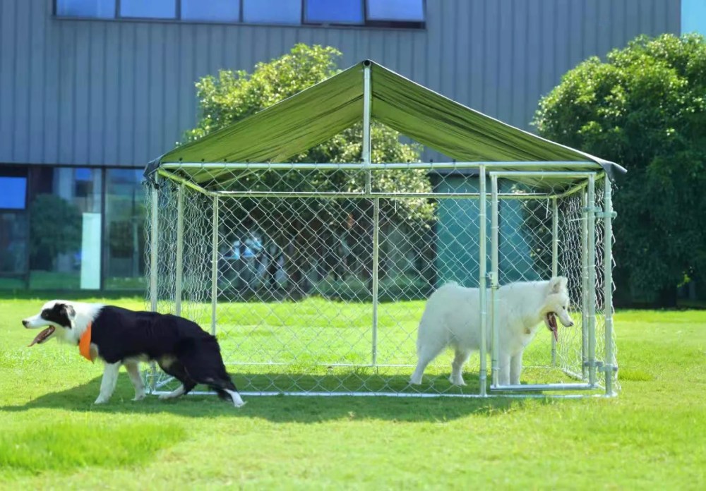 Petony Outdoor Dog Kennel Dog Cage Dog Playpen Dog Fence Heavy Duty Pet Kennel with Large Galvanized Chain Link with UV & Water Resistant Black Proof Cover(6.56 'x 6.56') - Image 5