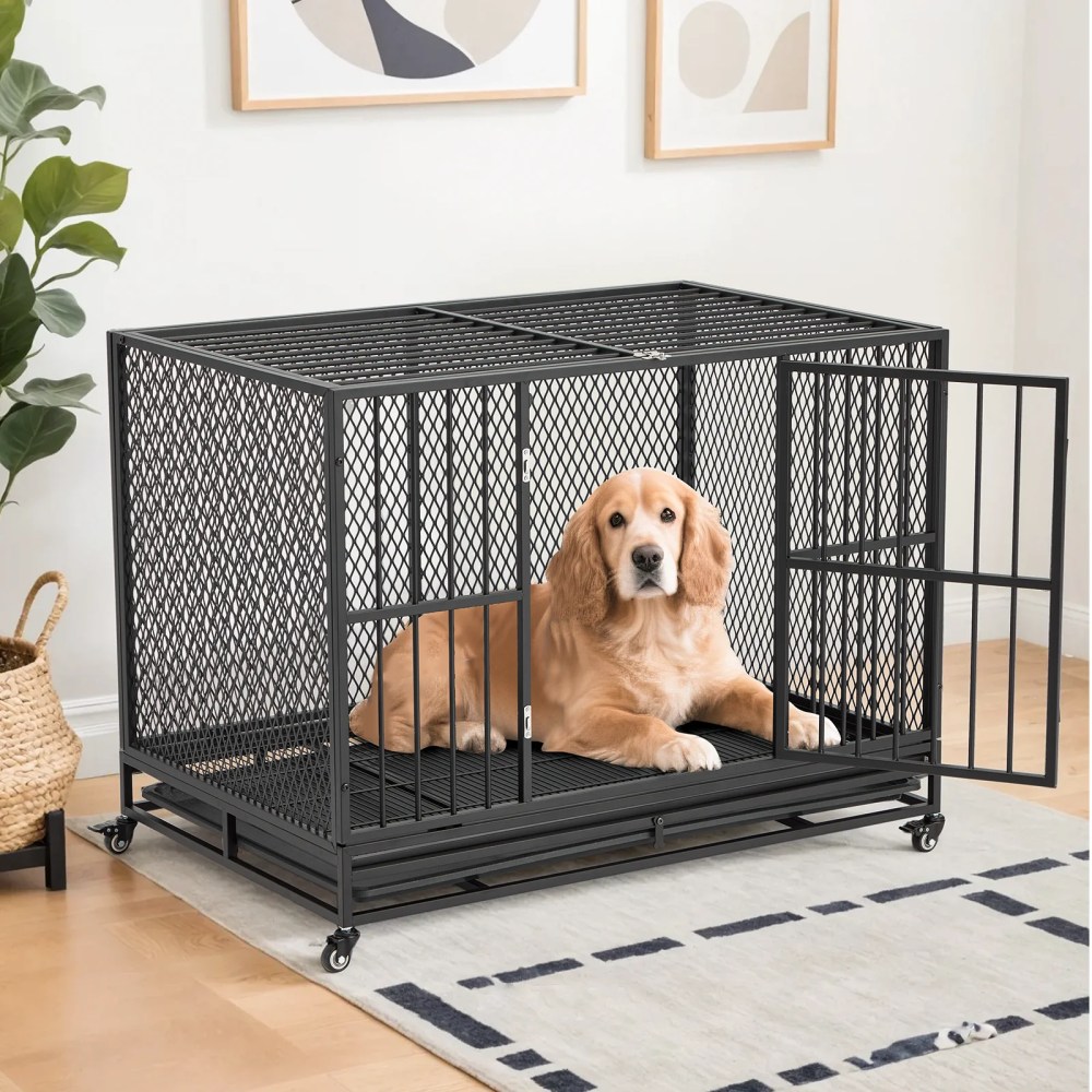 Erinnyees Heavy Duty 42" Metal Dog Crate for Dogs with Lockable Wheels - Image 4