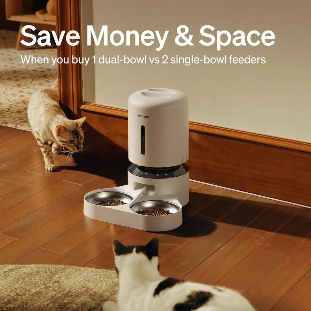 Petlibro Automatic Cat Feeder for 2 Cat, with APP Remote Feeding, 5L Timed Cat Food Dispenser, Adjustable Portions 1-10 Meals/Day, Fresh Food Storage, 10s Call, Stainless Steel Bowls - Image 3