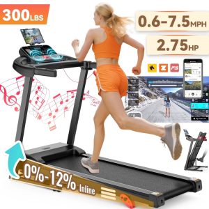 2.75HP Folding Treadmill for Home,  Treadmill with 300lbs Capacity,  Treadmill with incline,  0.6-7.5MPH,  64331 Programs