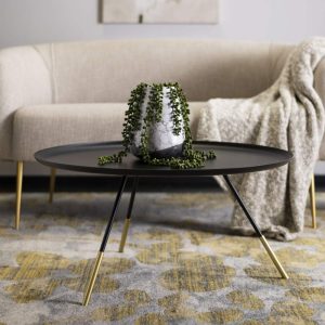 SAFAVIEH Orson 14.6 in. H Contemporary Coffee Table with Metal Gold Cap, Black